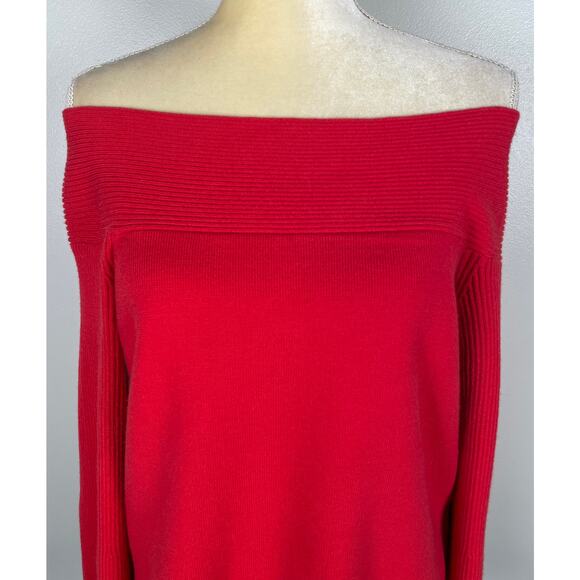 Anthropologie Elise Off Shoulder Bell
Sleeve Tunic Sweater Red Small Holiday - Picture 4 of 11